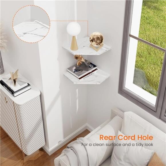 Corner Wall Shelf, Set of 2 Floating Corner Shelves with Wire Hole - Picture 5 of 7